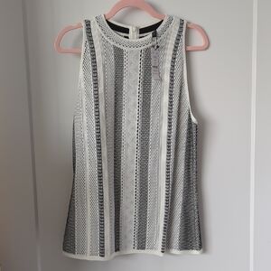 XL NWT White House Black Market Black White Zip Neck Tank Top